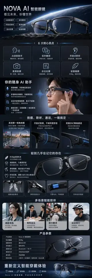 未来科技感AI智能眼镜详情页