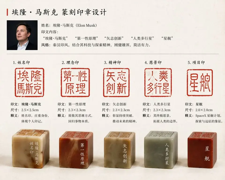 马斯克专属篆刻印章设计