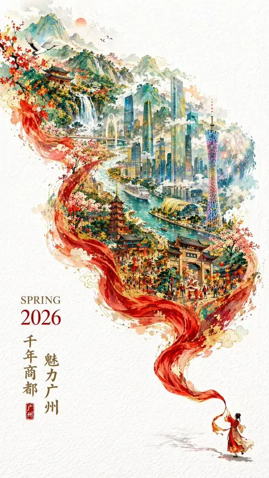 红绸幻化壮阔国潮羊城