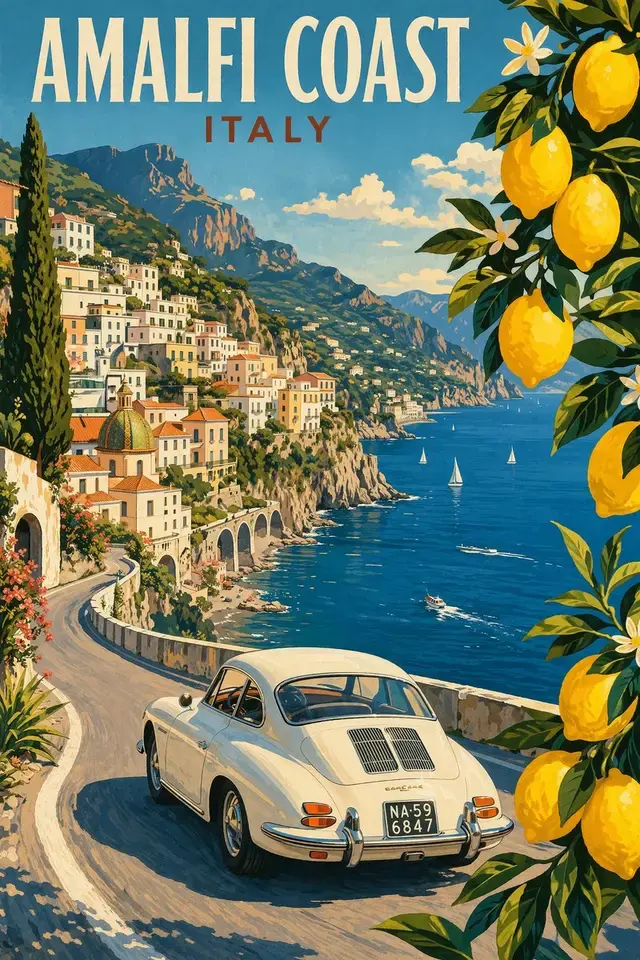 阿马尔菲海岸复古旅行海报