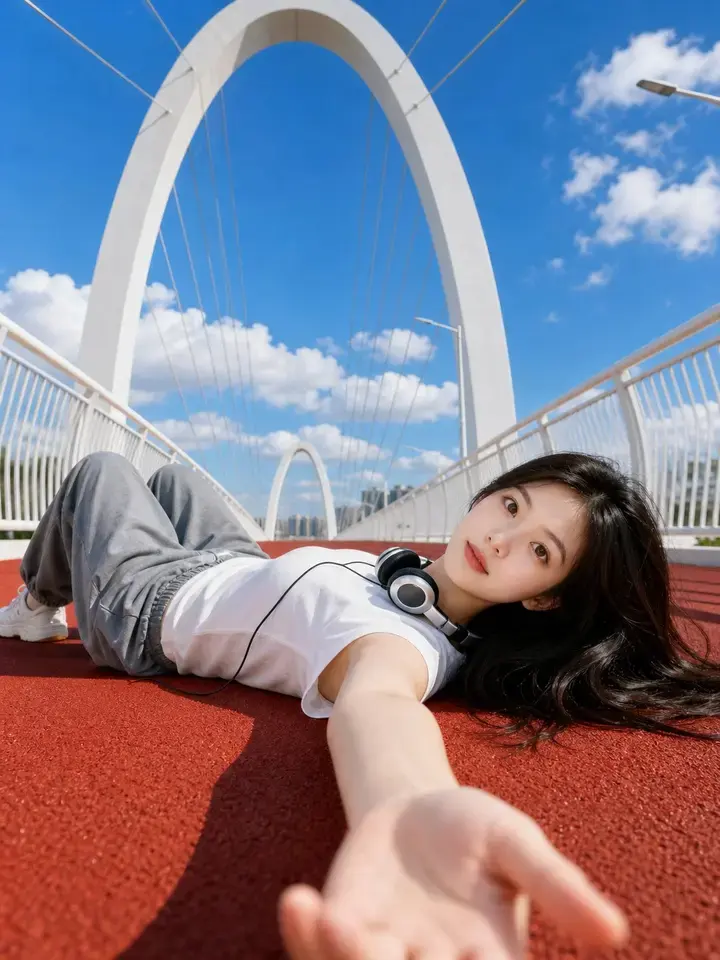 红跑道低角度夏日人像
