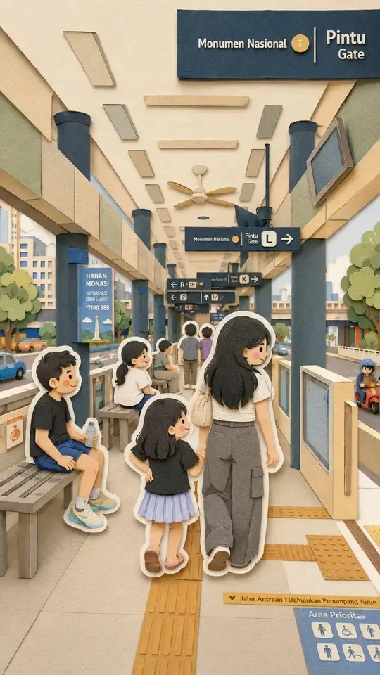 家庭旅行纸雕拼贴